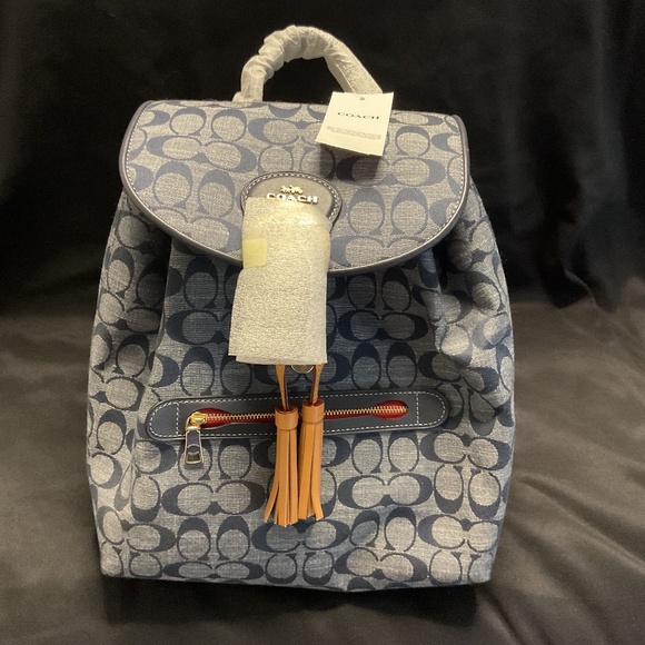 NWT COACH Kleo Backpack Signature Denim/Tan - Picture 1 of 4